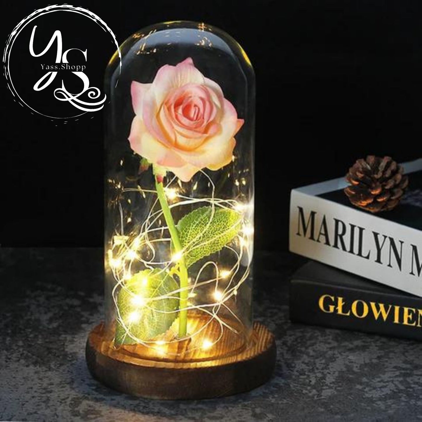 Rose Éternelle Sous Cloche avec Leds personnalisable - Le Cadeau Parfait pour la Saint-Valentin
